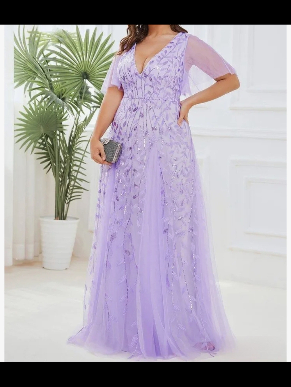 New In Package - Elegant Lavender V-Neck Evening Gown